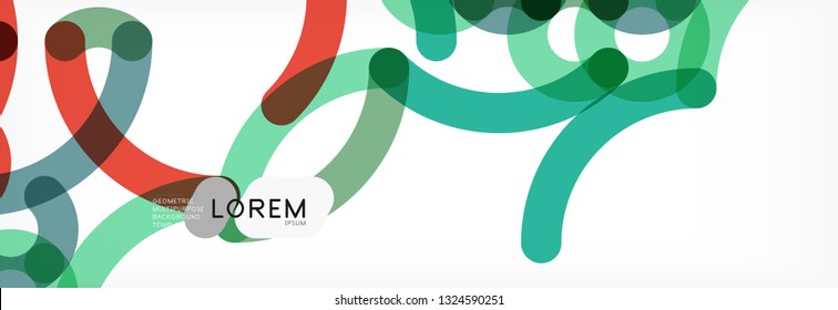 Curly wave lines abstract background design, transparent color lines on gray, vector illustration