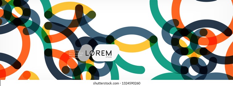 Curly wave lines abstract background design, transparent color lines on gray, vector illustration