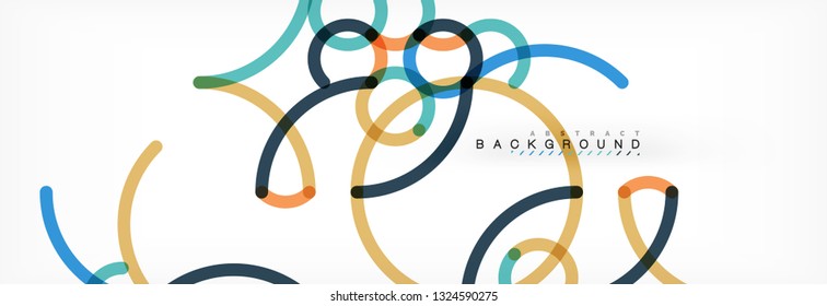 Curly wave lines abstract background design, transparent color lines on gray, vector illustration