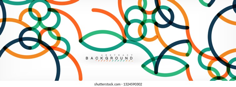 Curly wave lines abstract background design, transparent color lines on gray, vector illustration