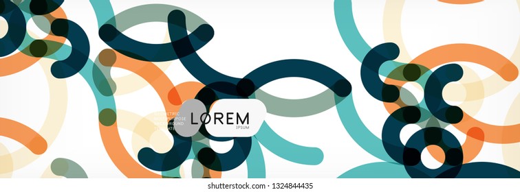 Curly wave lines abstract background design, transparent color lines on gray, vector illustration