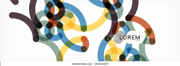 Curly wave lines abstract background design, transparent color lines on gray, vector illustration