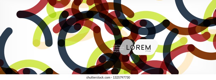 Curly wave lines abstract background design, transparent color lines on gray, vector illustration