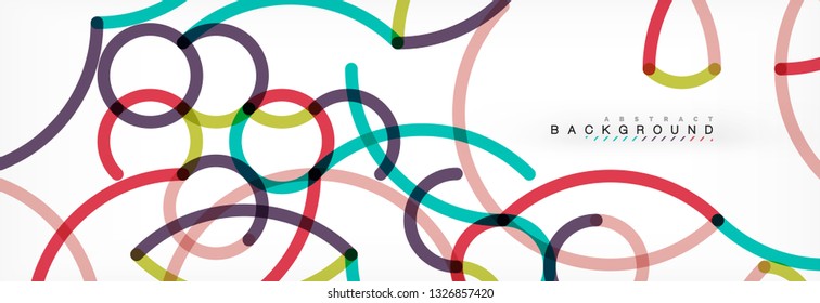Curly wave lines abstract background design, transparent color lines on gray, vector illustration