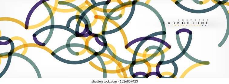 Curly wave lines abstract background design, transparent color lines on gray, vector illustration