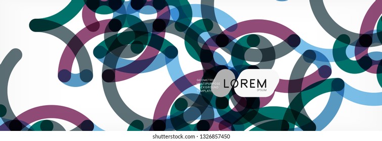 Curly wave lines abstract background design, transparent color lines on gray, vector illustration
