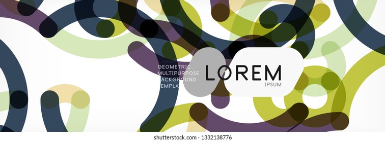 Curly wave lines abstract background design, transparent color lines on gray, vector illustration