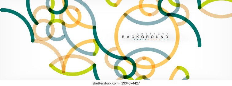 Curly wave lines abstract background design, transparent color lines on gray, vector illustration
