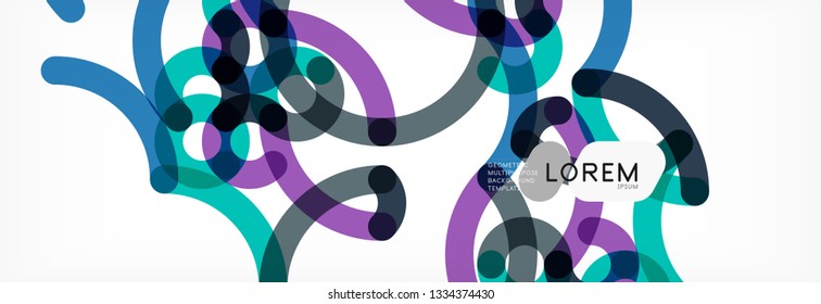 Curly wave lines abstract background design, transparent color lines on gray, vector illustration