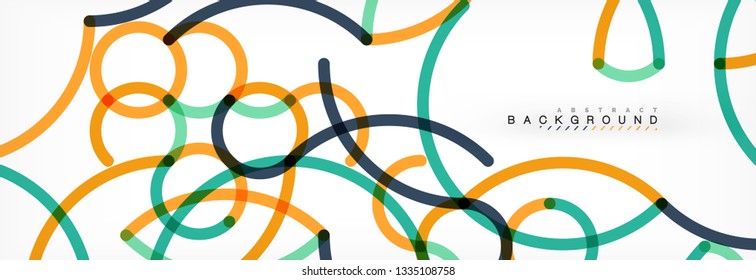 Curly wave lines abstract background design, transparent color lines on gray, vector illustration