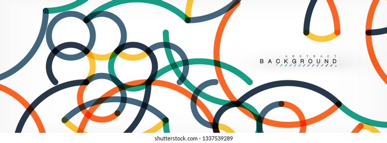 Curly wave lines abstract background design, transparent color lines on gray, vector illustration