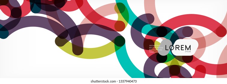 Curly wave lines abstract background design, transparent color lines on gray, vector illustration