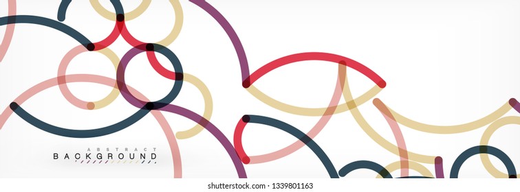 Curly wave lines abstract background design, transparent color lines on gray, vector illustration