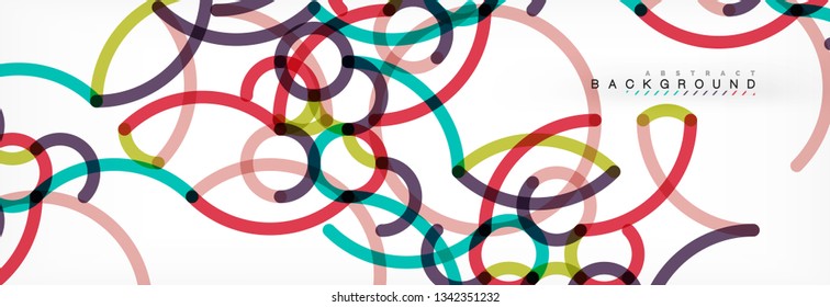 Curly wave lines abstract background design, transparent color lines on gray, vector illustration