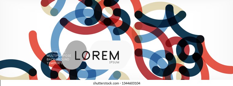 Curly wave lines abstract background design, transparent color lines on gray, vector illustration