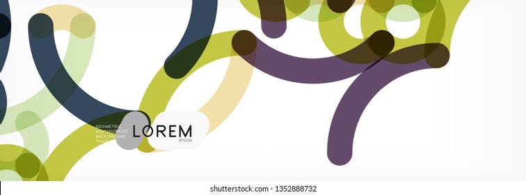 Curly wave lines abstract background design, transparent color lines on gray, vector illustration