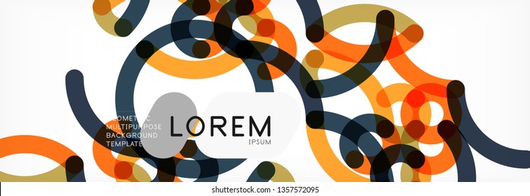 Curly wave lines abstract background design, transparent color lines on gray, vector illustration