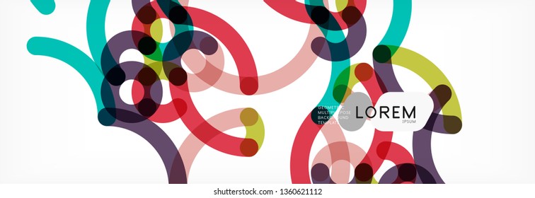Curly wave lines abstract background design, transparent color lines on gray, vector illustration