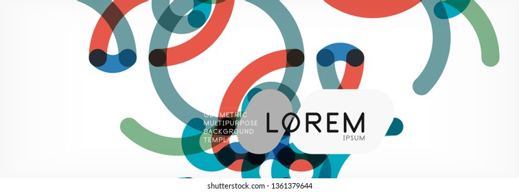 Curly wave lines abstract background design, transparent color lines on gray, vector illustration