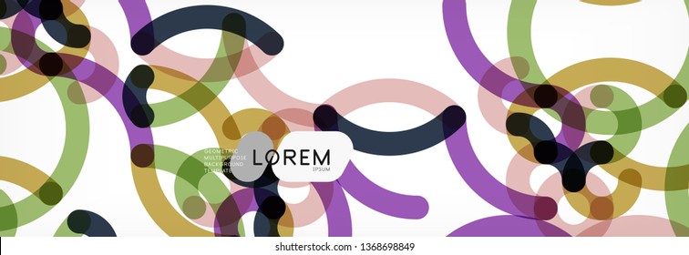 Curly wave lines abstract background design, transparent color lines on gray, vector illustration