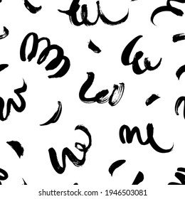 Olas de rizo dibujadas a mano sin costura. Textura vectorial de brocha de tinta gruesa. Líneas onduladas negras sobre fondo blanco. Dibujar pinceladas a mano alzada. Papel de envoltura abstracto, diseño monocromo textil.