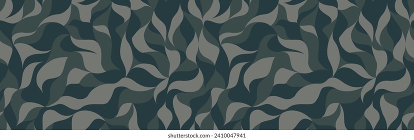 Curly waves tracery, black curved lines, stylized abstract petals pattern. Vector seamless background. Leaflets texture wallpapers for printing on paper or fabric 