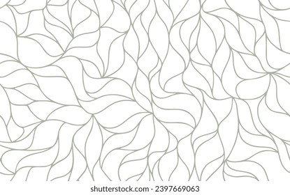 Tracería de ondas de curvas, líneas curvas, patrón de pétalos abstractos estilizados. Fondo de hoja sin foco. Contorno textura blanca. Papeles orgánicos para impresión en papel o tela. Vector