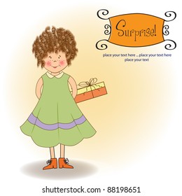 curly young girl she hide a gift