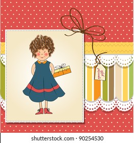 curly young girl she hide a gift