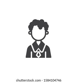 Curly-haired boy avatar vector icon. Male user profile filled flat sign for mobile concept and web design. Young man person glyph icon. People avatar symbol, logo illustration. Vector graphics