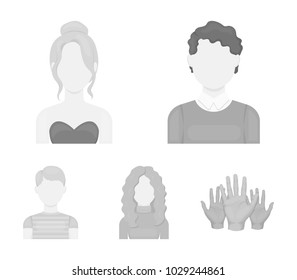 Curly-haired boy, blond, red-haired, teenager.Avatar set collection icons in monochrome style vector symbol stock illustration web.