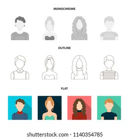 Curly-haired boy, blond, red-haired, teenager.Avatar set collection icons in flat,outline,monochrome style vector symbol stock illustration web.