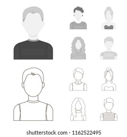 Curly-haired boy, blond, red-haired, teenager.Avatar set collection icons in outline,monochrome style vector symbol stock illustration web.