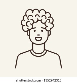 Curly-haired guy line icon. Young man, cheerful, hipster. Student boy concept. Can be used for topics like barbershop, hipster, afro hairstyle