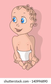 Curly-haired kid on a pink background
