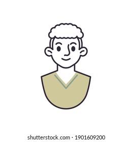 Curly-haired man with avatar line icon. linear style sign for mobile concept and web design. Portrait of a young man character outline vector icon. Symbol, logo illustration. Vector graphics