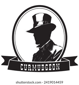 Curmudgeon in top hat. Hand-drawn vector image without AI