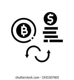 currancy money to bitcoin glyph icon vector. currancy money to bitcoin sign. isolated contour symbol black illustration