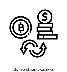 currancy money to bitcoin line icon vector. currancy money to bitcoin sign. isolated contour symbol black illustration