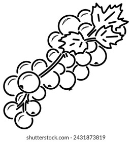 Currant balls with stem and leaves - black outline