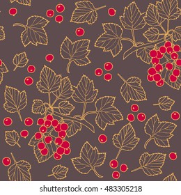 Currant branches with leaves and berries. Seamless vector pattern.