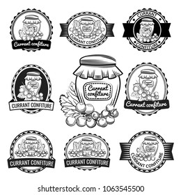 Currant confiture jam preserve.  Lable logo set