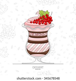 Currant ice cream parfait. Vector illustration. Sweet berries currant Ice cream. Delicious with berries, milk and yogurt granola parfaits