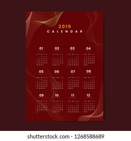 Currant red contour patterned calendar 2019 vector