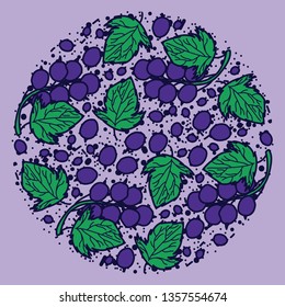 Currant vector circle pattern. Funny doodle healthy food on a light background.