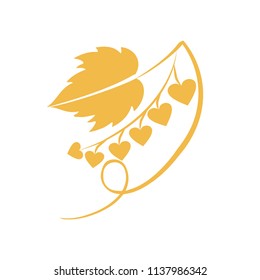 currants, grapes with leaves, heart, love, logo, sign, gold, yellow, 

