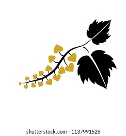 currants, grapes with leaves, heart, love, logo, sign, gold, yellow, black,