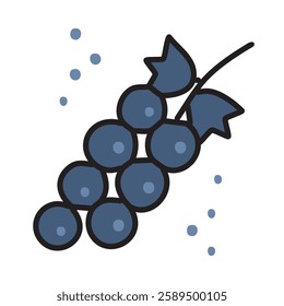 Currants vector illustration, flat style design editable stroke icon. Blue color currant fruit sign.