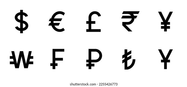 Currencies icons set, 32x32 Pixel Perfect, Linear