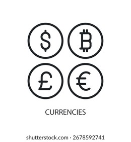 Iconos de vectores de línea delgada de monedas.